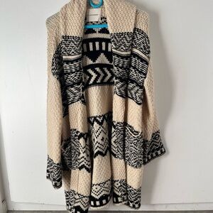 Lucky Brand Cream and Black Geometric Cardigan